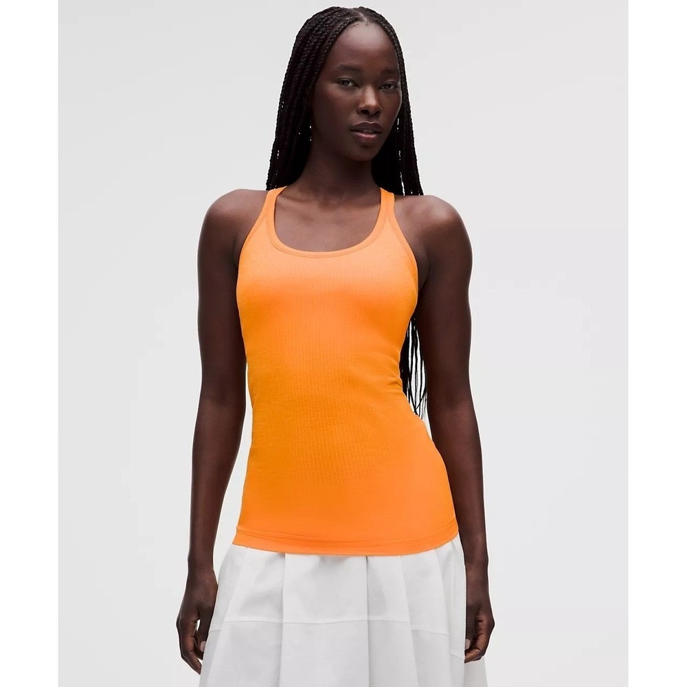 Lululemon Ebb to Street Tank Top Clementine Orange Ribbed Built-in Bra Size 6